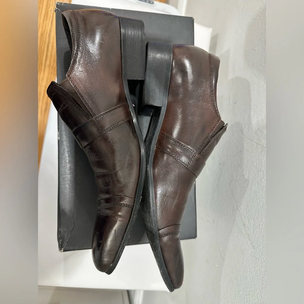 ALDO Men's Dark Brown Leather Slip-On Loafers with Buckle Accent - Picture 9 of 10
